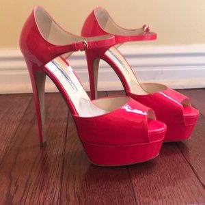 Brian Atwood Tribeca peeptoe stilettos hot pink 35